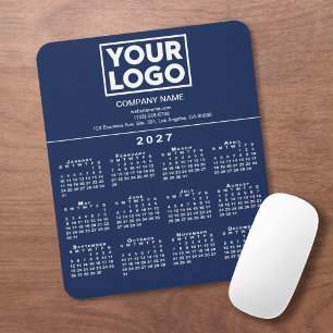 2027 Calendar Company Logo Text Navy Blue Mouse Pad