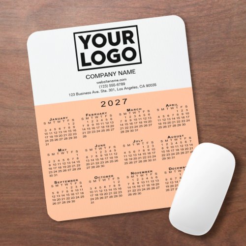 2027 Calendar Company Logo Text Peach White Mouse Pad