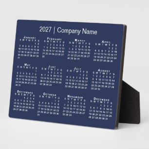 2027 Calendar Company Name Navy Blue Desktop Plaque