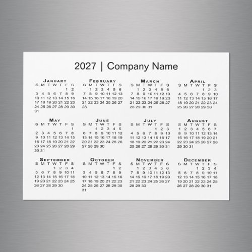 2027 Calendar Company Name White Magnet