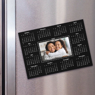 2027 Calendar Custom Family Photo Black Magnet
