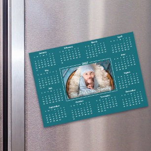 2027 Calendar Custom Family Photo Teal Blue Magnet
