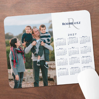 2027 Calendar Custom Photo Monogram Name Mouse Pad