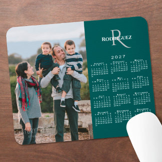 2027 Calendar Custom Photo Monogram Name Teal Mouse Pad