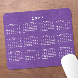2027 Calendar Custom Photo Purple Linen Texture Mouse Pad