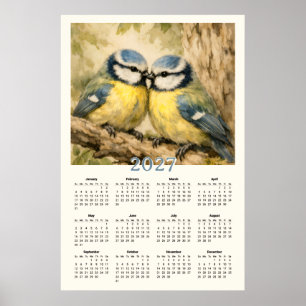 2027 Calendar - Cute Blue Birds Illustration Poster