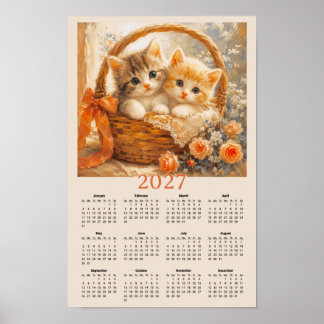 2027 Calendar - Cute Kittens in Woven Basket Poster