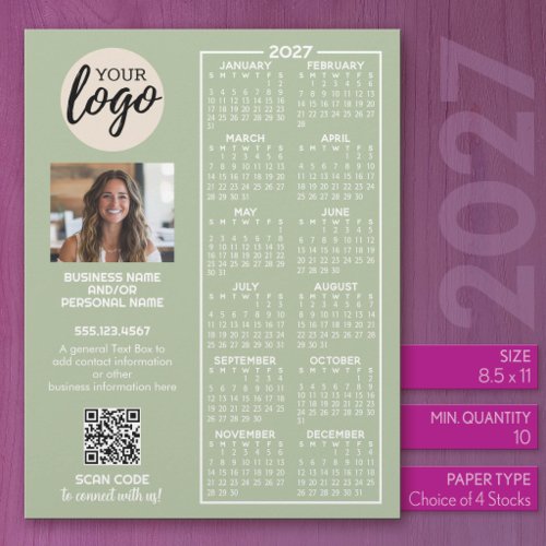 2027 Calendar for Office logo, QR Code, Photo Plus Letterhead