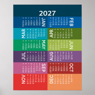 2027 Calendar - Full Year - funky colorful months Poster