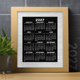 2027 Calendar - full year view vertical - Black Photo Print