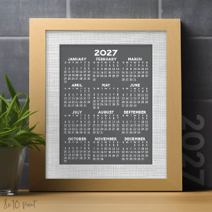 2027 Calendar - full year view vertical - Gray Photo Print