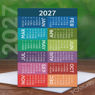 2027 Calendar Full Year with funky colorful months Postcard