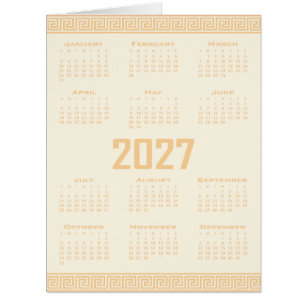 2027 Calendar, Greek Fret, Beige on Cosmic Latte Cards