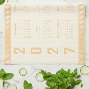 2027 Calendar, Greek Fret, Beige on Cosmic Latte Kitchen Towel