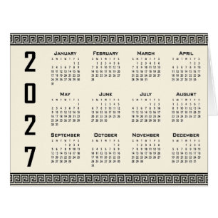 2027 Calendar, Greek Fret, Black on Beige Cards