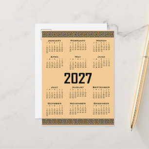 2027 Calendar, Greek Fret, Black on Beige Postcard