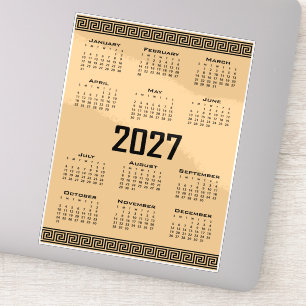 2027 Calendar, Greek Fret, Black on Beige Sticker