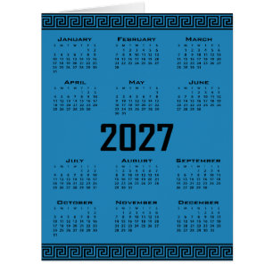 2027 Calendar, Greek Fret, Black on Cosmos Blue Cards