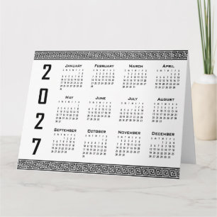 2027 Calendar, Greek Fret, Black on White Card