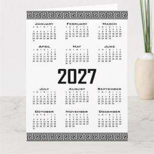 2027 Calendar, Greek Fret, Black on White Card