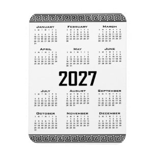 2027 Calendar, Greek Fret, Black on White Magnet