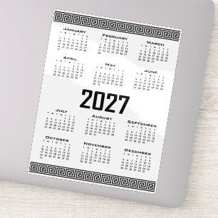 2027 Calendar, Greek Fret, Black on White Sticker