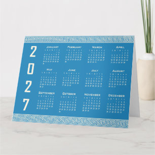 2027 Calendar, Greek Fret, Blue, Cosmic Latte Card