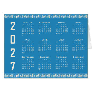 2027 Calendar, Greek Fret, Blue, Cosmic Latte Cards