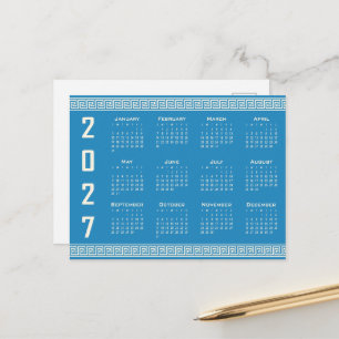 2027 Calendar, Greek Fret, Blue, Cosmic Latte Postcard