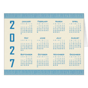 2027 Calendar, Greek Fret, Blue on Cosmic Latte Cards