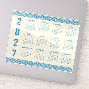2027 Calendar, Greek Fret, Blue on Cosmic Latte Sticker