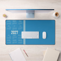 2027 Calendar, Greek Fret, Cosmic Latte on Blue