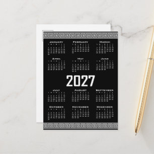 2027 Calendar, Greek Fret, White on Black Postcard