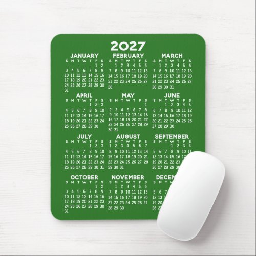 2027 Calendar - green background - Vertical  Mouse Pad