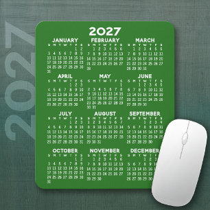2027 Calendar - green background - Vertical Mouse Pad