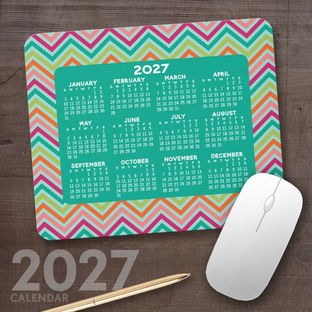 2027 Calendar - huge colorful chevron pattern Mouse Pad (2027 Calendar Mousepad)