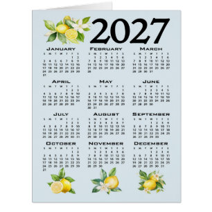 2027 Calendar Italian Style Lemons Blue Background Cards