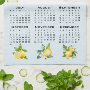 2027 Calendar Italian Style Lemons Blue Background Kitchen Towel