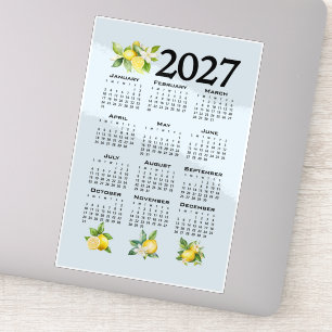 2027 Calendar Italian Style Lemons Blue Background Sticker