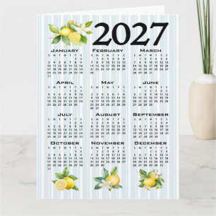 2027 Calendar Italian Style Lemons Blue Stripes Card