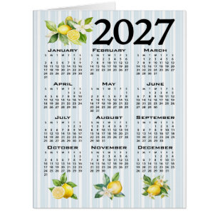 2027 Calendar Italian Style Lemons Blue Stripes Cards