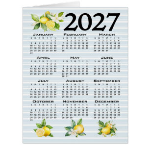 2027 Calendar Italian Style Lemons Blue Stripes Cards