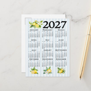 2027 Calendar Italian Style Lemons Blue Stripes Postcard