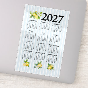 2027 Calendar Italian Style Lemons Blue Stripes Sticker