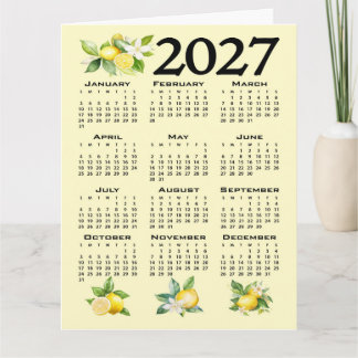 2027 Calendar Italian Style Lemons Yellow Card