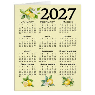 2027 Calendar Italian Style Lemons Yellow Cards