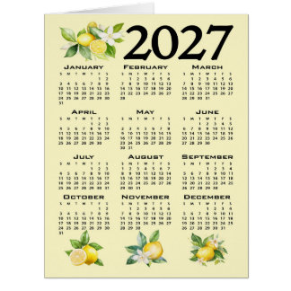 2027 Calendar Italian Style Lemons Yellow Cards