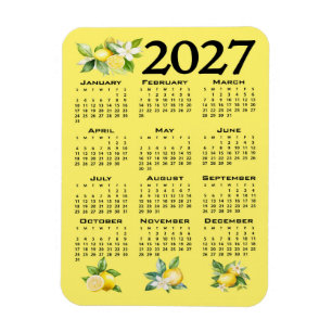 2027 Calendar Italian Style Lemons Yellow Magnet