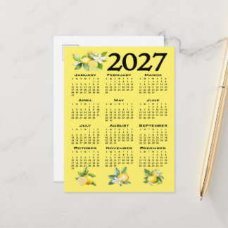 2027 Calendar Italian Style Lemons Yellow Postcard