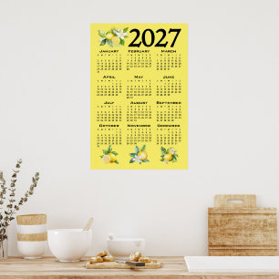 2027 Calendar Italian Style Lemons Yellow Poster